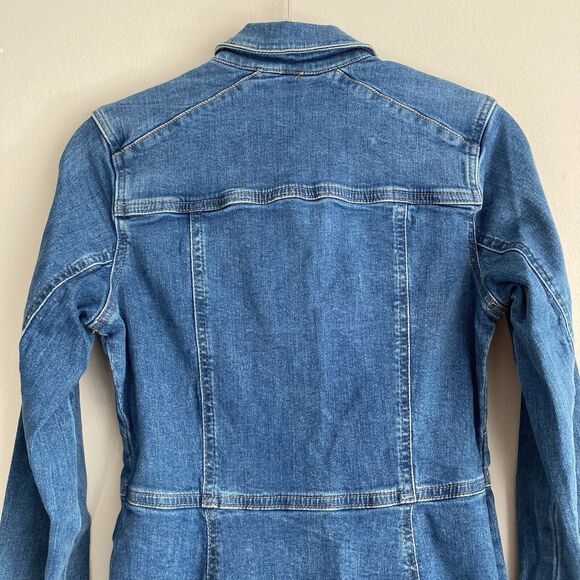 Free People Dynomite Blue Denim Dress Snap Front Medium Wash Mini Size XS - Picture 10 of 12